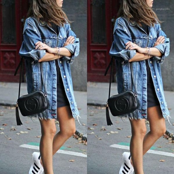 

womens boyfriend ripped denim jacket ladies biker casual jeans coats outdoor1, Black;white
