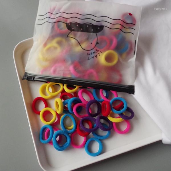 

100 pcs child colorful elastic hair band girl kid scrunchy small ring rubber ponytail holders tie gum hair accessories wholesale1, Slivery;white