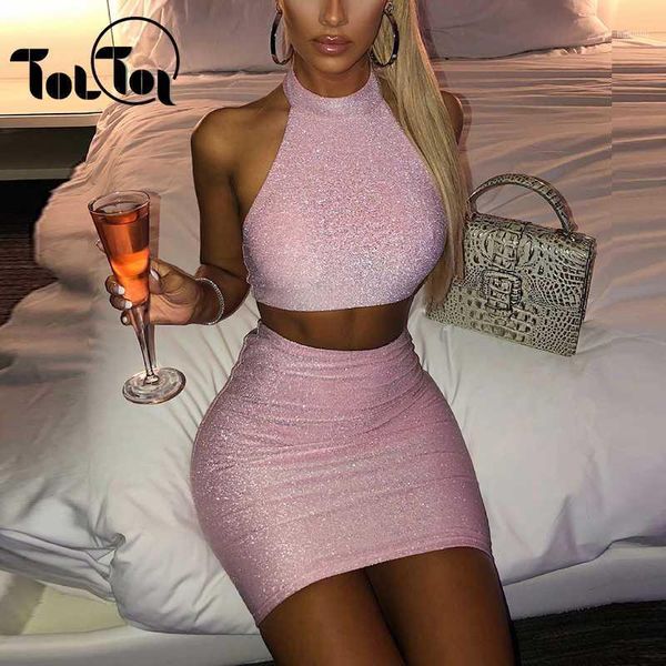 

two piece dress black party women backless glitter pink club wear high waist bodycon summer1, White