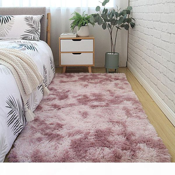 

bedroom carpet tie-dyed soft fluffy long pile polyester living room center carpet memory foam non-slip mat