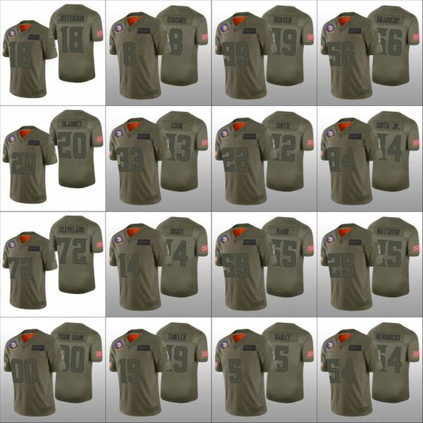 

миннесота викинги мужчины # 19 adam thielen 18 джастин джефферсон 8 крковские двоюродные братья nfl camo jersey salute для обслуживания, Black;red