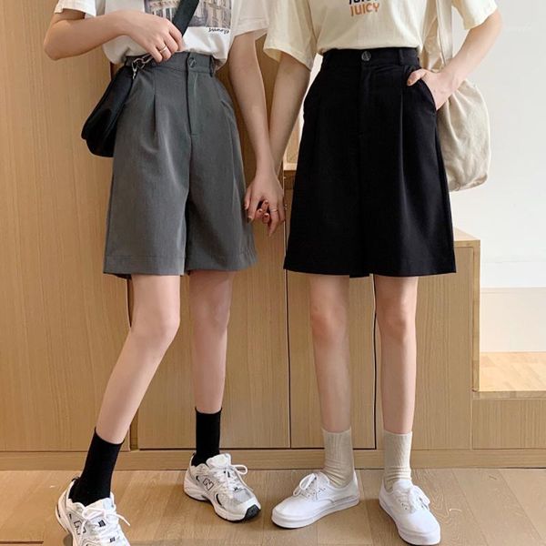 

wide leg shorts women simple elegant summer korean short womens pockets straight students loose retro clothing1, White;black