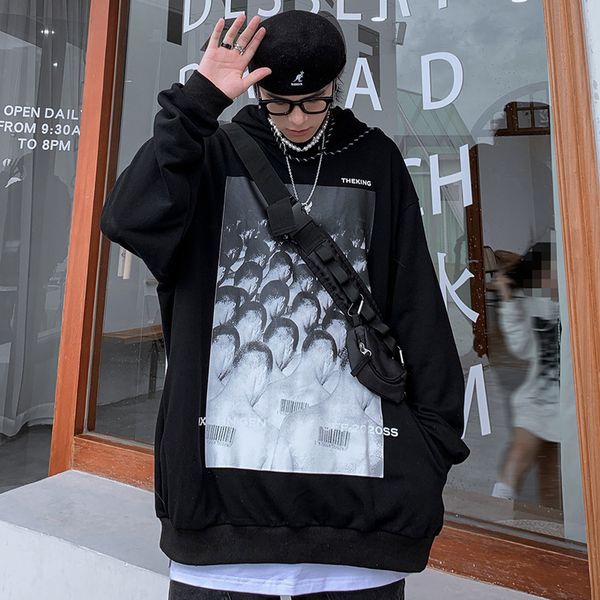 

2020 winter new men's hoodie hip-hop street clothing oversized cotton fashion harajuku loose super large c1115, Black;white