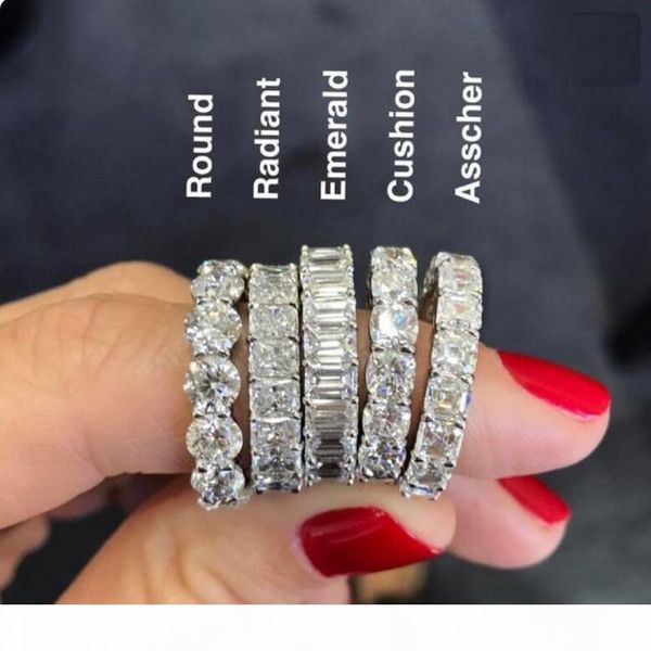 

925 silver pave setting full square simulated diamond cz eternity band engagement wedding stone rings size 5,6,7,8,9,10,11,12 y1892606, Slivery;golden