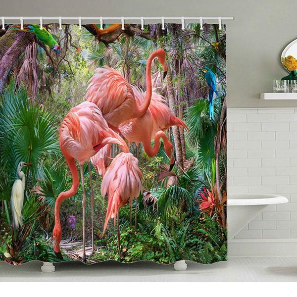 

flamingo душевые занавески зеленые листья водонепроницаемый полиэстер северное украшение домашнего дома ванная комната декор ванной фламенти