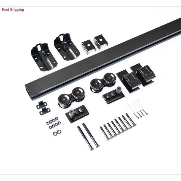 

diyhd 5ft-8ft smooth black box rail heavy duty barn door hardware interior outside do qylhjq packing2010