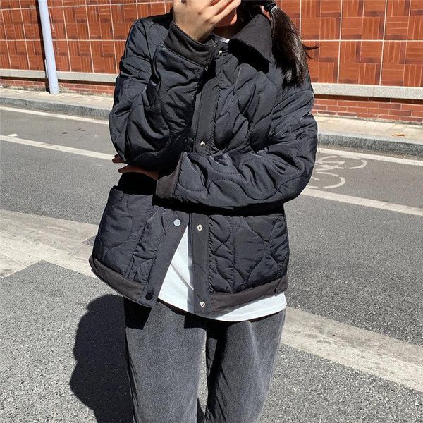 

winter loose casual cover-buttons cardigans jacket fashion outwear all-match brief women cotton thick warm basic jackets, Black