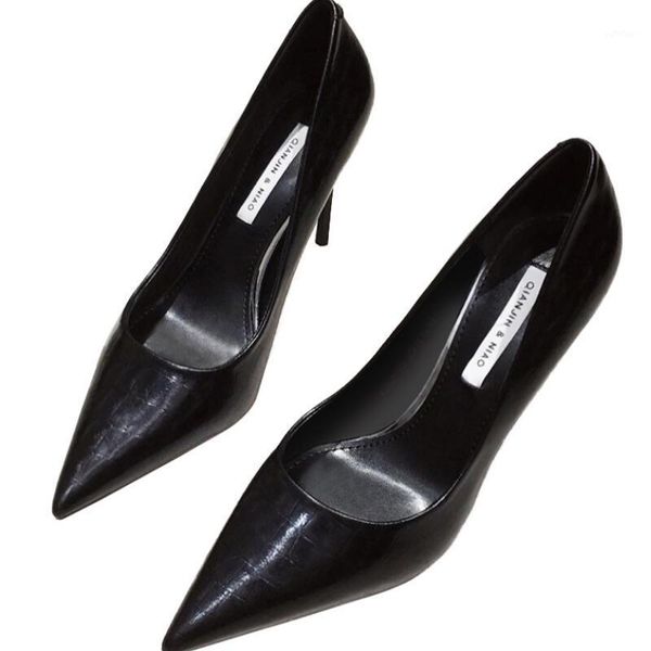 

autumn new pointed high heels female fairy style all-match patent leather shallow mouth super fine heel single shoes n1241, Black