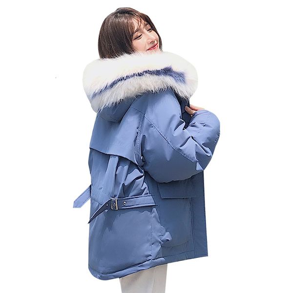 

new down clothing parkas women 2021 korean winter big fur collar loose thicken keep warm women's cotton coat, Black