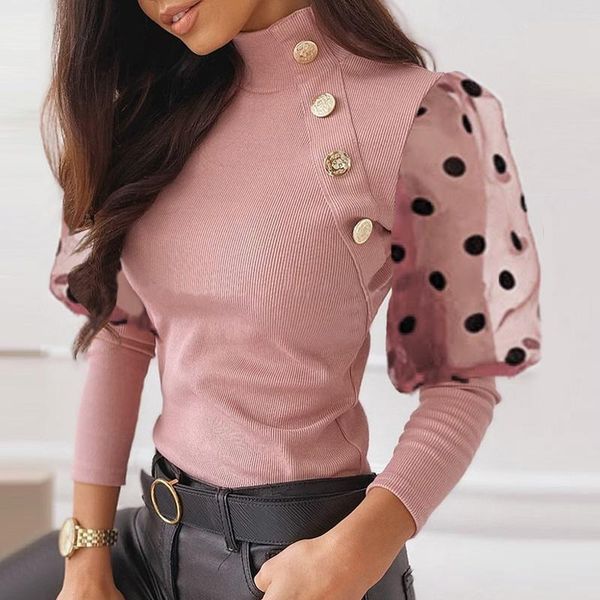 

knitted women's sweater lace patchwork dot female sweaters stand collar long sleeve 2021 new fashion button ladies pullover, White;black