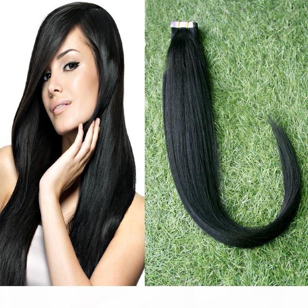 

tape hair extensions 10-30 inch #1 jet black hair,grade 6a virgin silky straight brazilian pu skin weft hair 40pcs set