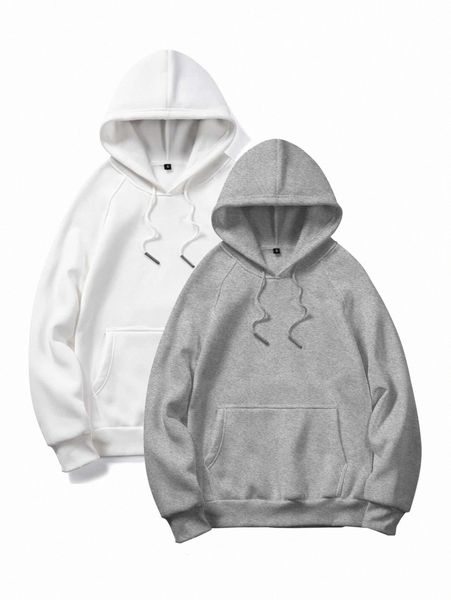 

romwe guys 2pcs solid thermal lined hoodie d8dc#, Black