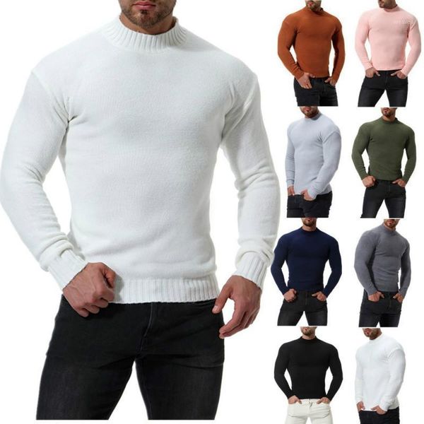 

2020 autumn and winter new brand men's pullover warm elastic sweater round-neck slim fit casual solid color knitted clothes1, White;black
