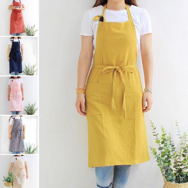 

aprons fashion solid color front lace up pockets home kitchen cafe cooking apron household cleaning acessories women aprons1
