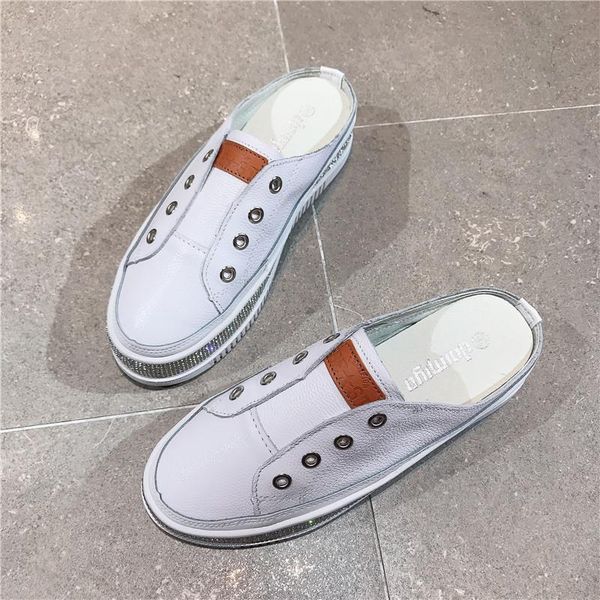 

genuine leather flip flops women slippers crystal shoes women casual shoes comfortable rubber platform spring and autumn, Black