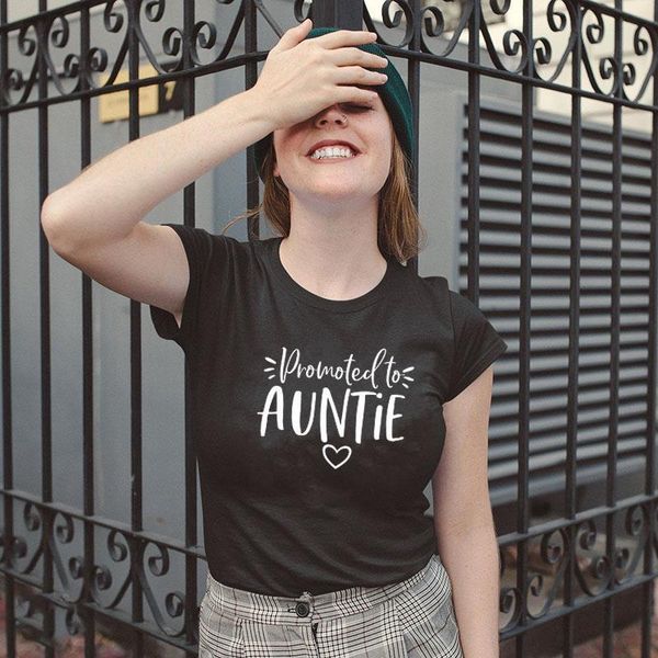 

promoted to auntie women's short sleeve tee summer funny casual short sleeve t-shirt new aunt tees aunt to be tee shirt, White