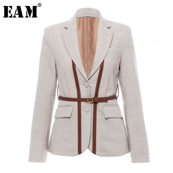 

[eam] women split pu leather brief short blazer new lapel long sleeve loose fit jacket fashion tide spring autumn 1k458 201023, White;black