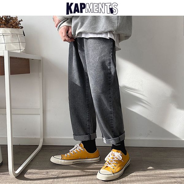 

kapments solid oversized baggy jeans for men 2020 vintage mens streetwear harajuku high waist loose denim pants male jeans pants q0105, Black;white