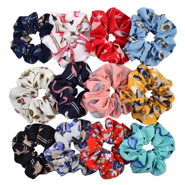 

flamingo multi new shredded chiffon colorful 4.7 inch large intestinal ring hair ropefor girls accessory 108balj