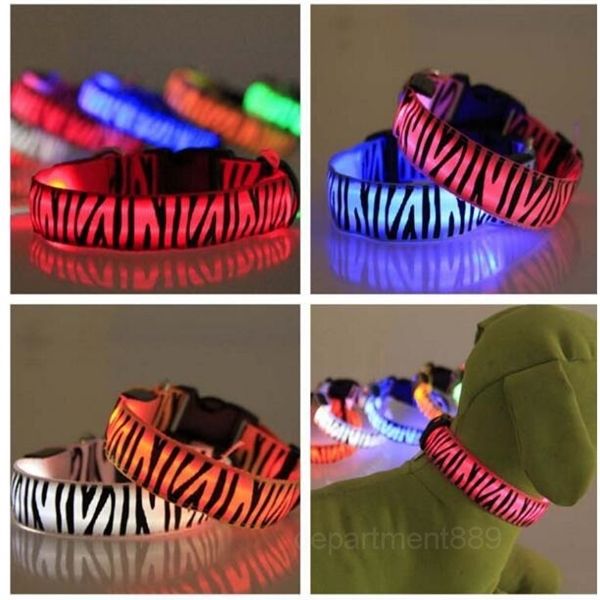 

eco friendly pattern nylon collar night safety flashing glow led pet supplies dog cat wire mesh collars