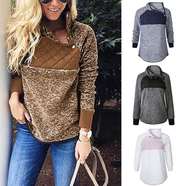 

women's jackets winter jacket women plush oblique collar coat sweater autumn long sleeve patchwork warm sweatshirt1, Black;brown