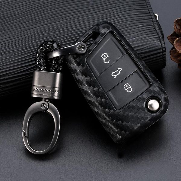 

for skoda octavia kodiaq karoq for seat ateca leon ibiza 2015 silicone carbon fiber key case cover for vw polo golf h wmtetl