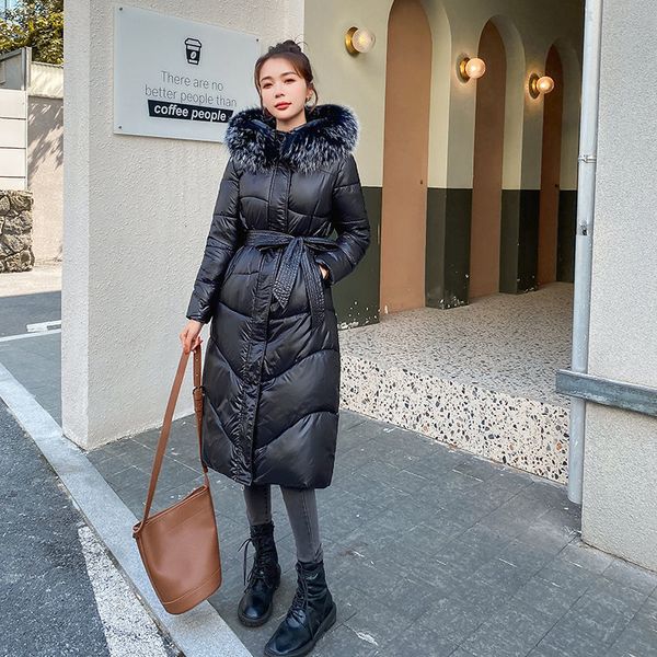 

2021 new women's jackets winter woman's padded mid-length and thick woman in the park big fur collar coat xx5i, Black