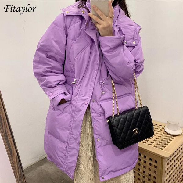 

women's down & parkas fitaylor winter hooded long jacket women loose purple overcoat 90% white duck coat warm snow outwear waist retrac, Black