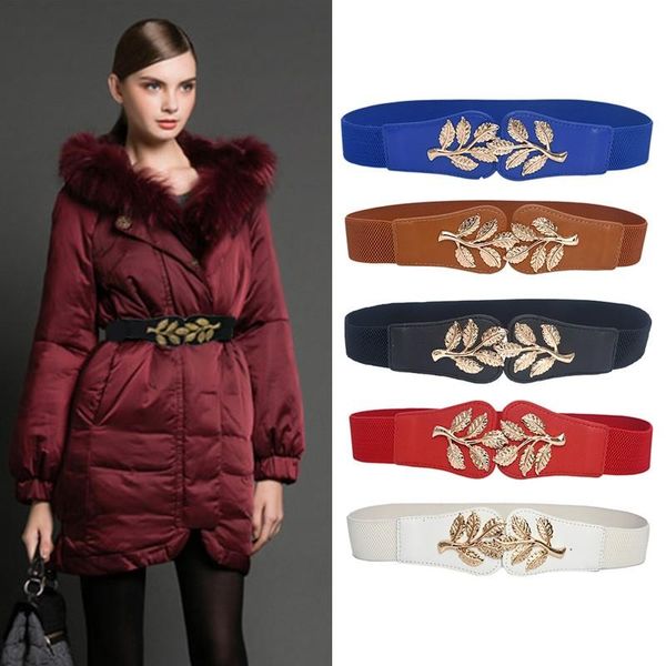 

belts flower leaves metal buckle belt for dresses women ladies elastic waist chain female gold thin fashion waistband#p7, Black;brown