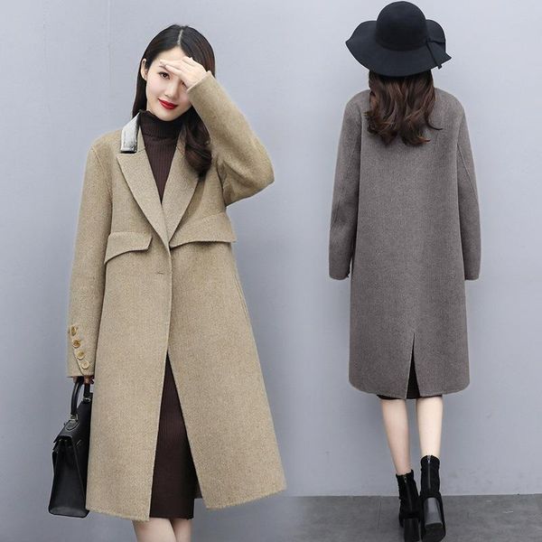 

women's wool & blends small size korean version loose winter 2021 clothing woolen coat medium length autumn and, Black