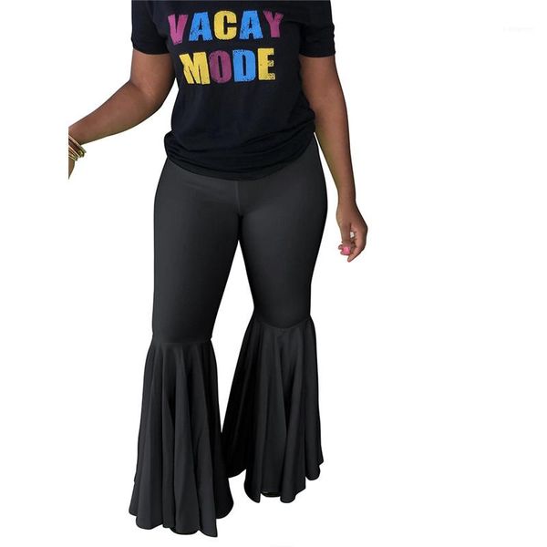 

designer pants fashion falbala panelled autumn winter womens flare pants casual night club females clothing solid color womens, Black;white