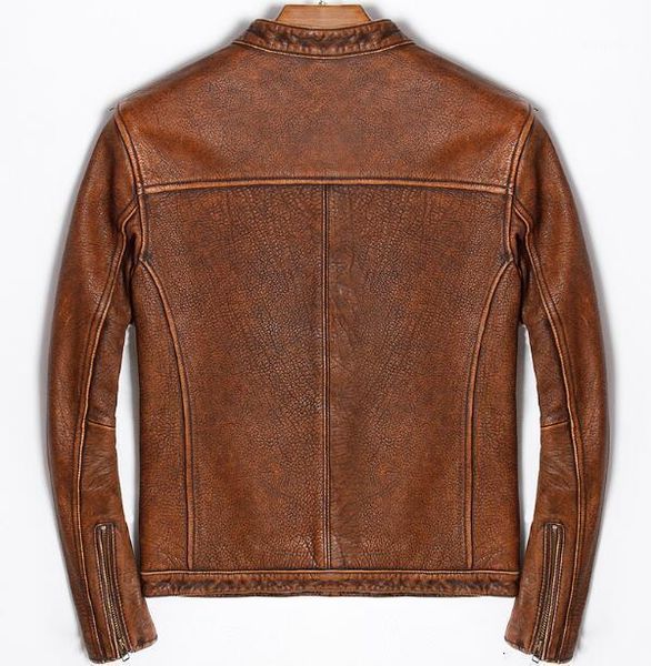 

men's leather & faux vintage brown men classic casual genuine jacket plus size 5xl slim fit real cowhide autumn russian male coat1, Black