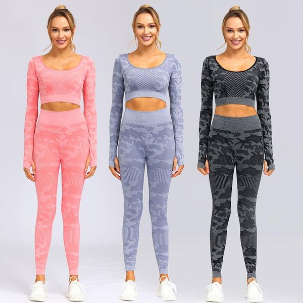 

yoga outfits seamless women set fitness sports suits gym clothing long sleeve crop shirts high waist running leggings workout pants, White;red
