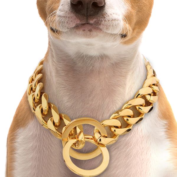 

4mm dog collar, metal chain, stainless steel anti slip training belt, large and medium-sized dog, pug, bulldog, gold-plated