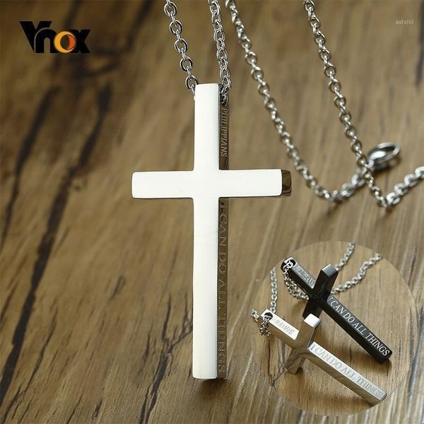 

vnox unique side engraved bible cross pendant philippians necklace for women men stainless steel jesus jewel1, Silver