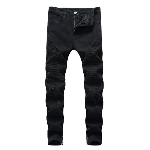 

black men jeans pleated denim trousers men straight jeans homme1, Blue