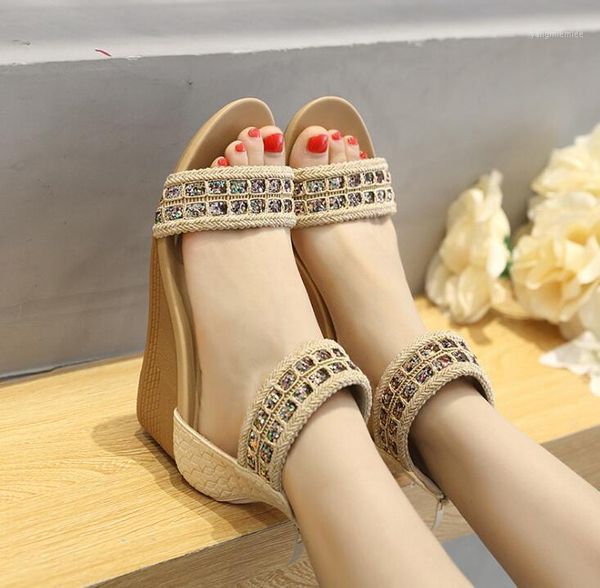 

women sandals shoes wedges fashion pu summer rhinestone sandals new women's comfortable soft large retro high heels1, Black