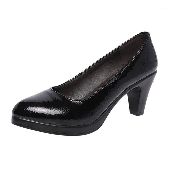 

new middle with black patent leather professional work shoes female dress pointed stiletto large size women's shoes1