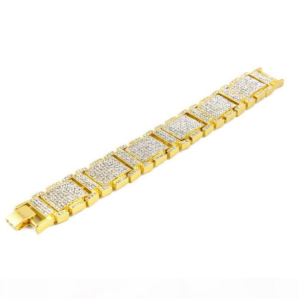 

2018 iced out man bracelet hip hop gold chain for man jewelry new mens bracelets alloy high grade 21cm inlaid rhinestone jewelry wholesale, Black