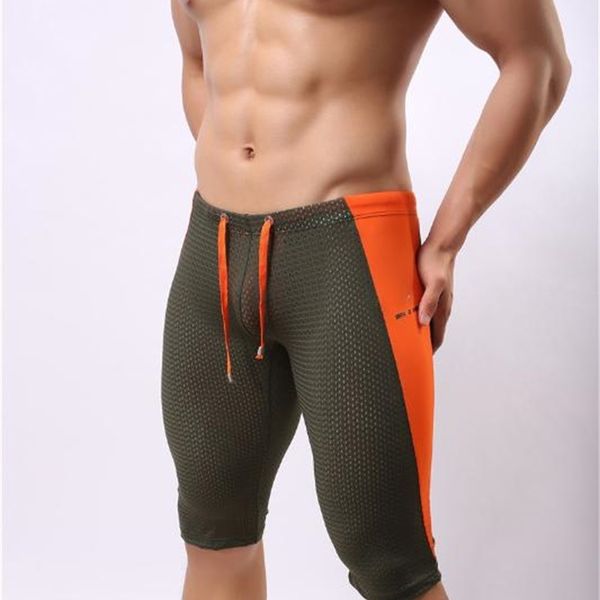 

brave person mens multifunctional sport shorts mesh net breathable gym short cycling running tights bodybuilding middle shorts, White;red