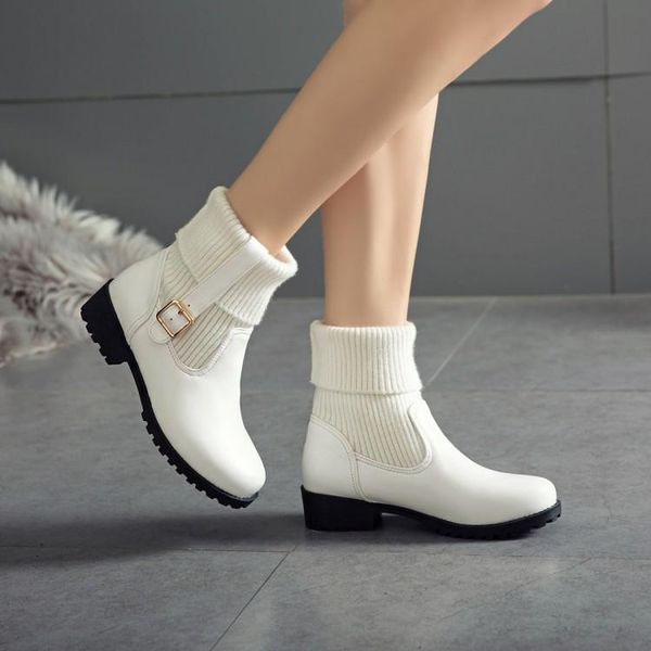 

boots big size sweet roundheaded lowheeled wool white black casual fashion
