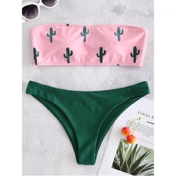 

women's swimming suit bikini swimsuit 2020 swimwear two piece cactus print split bikinis beachwear, White;black