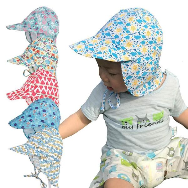 

children sunscreen print sun hat outdoor big visor child baby hats quick-drying breathable lacing cap, Slivery;white