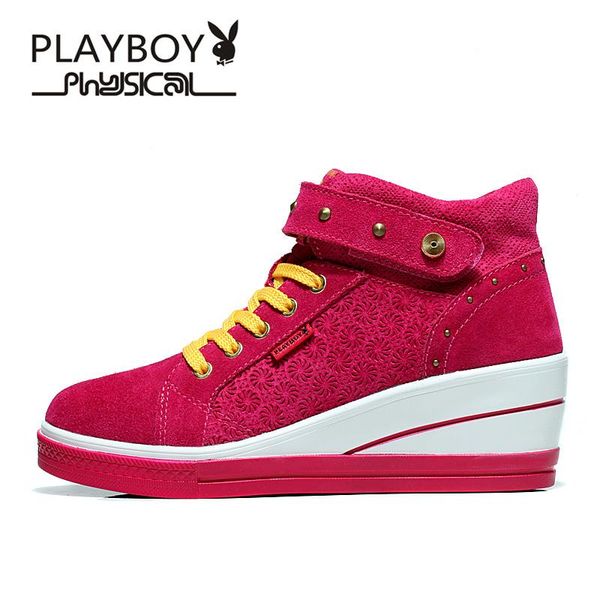 

playboy fashion high women casual boots bigs platform wedges boots breathable women ankle wedge shoes, Black