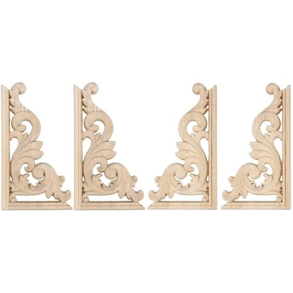 

European Floral Craft Wood Carved Corner Onlay Applique Door Cabinet Unpainted Home Furniture Decorations