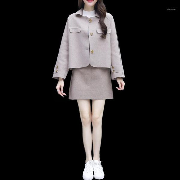 

looser jacket & short skirt or pants women coat clothing set lady korean fashion outfits casual vestido trousers clothes1, Black