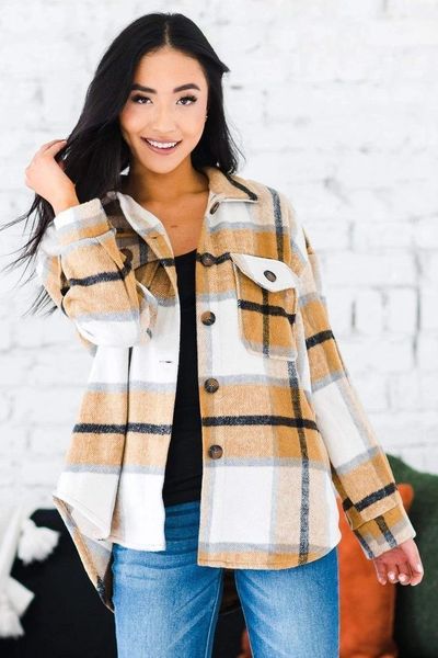 

women long sleeve jacket autumn oversized coat fashion loose outwear vintage plaid print pocket jacket streetwear ropa mujer1, Black;brown