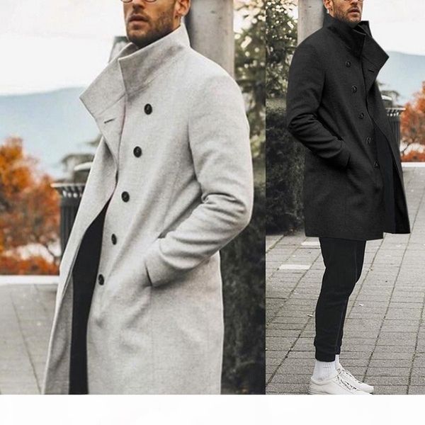 

trench coat men winter classic slim long coat men autumn men's trench solid long windbreaker vintage blends coats, Tan;black