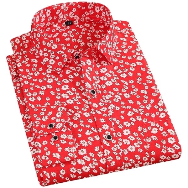 Camisas de estampa floral masculinas de manga longa impressão de flores casuais poliéster fino havaiano slim fit vestido camisa masculina roupas 220216
