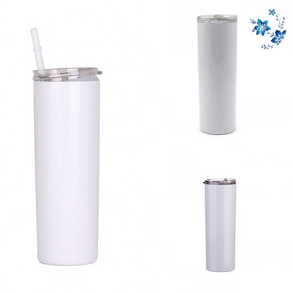 

20oz stainless steel sublimation blanks tumbler traight skinny insulated mugs plastic removable straw lids 600ml cup domestic coffee n2